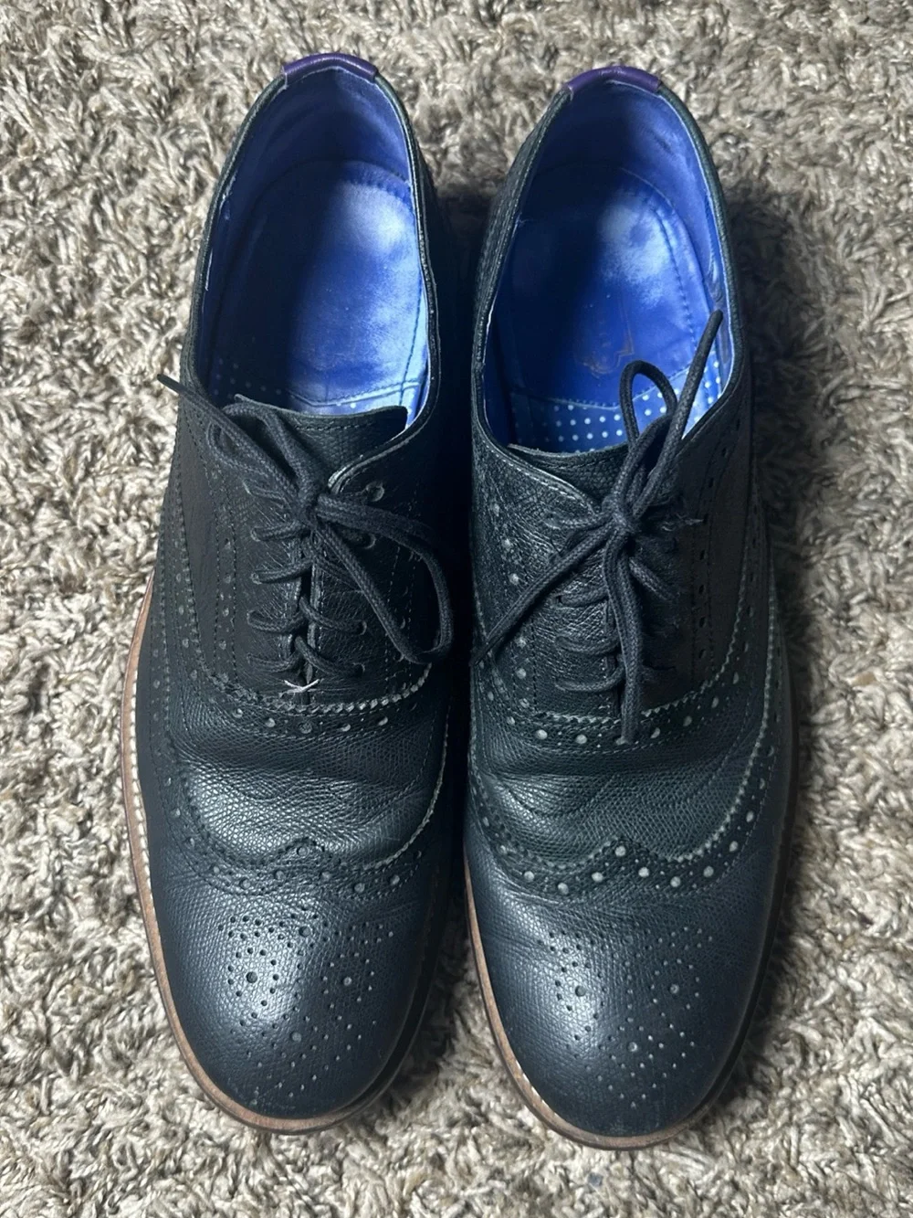 Ted Baker GURI7 Black Pebbled Leather Wingtip Brogue Oxfords Men’s 11
